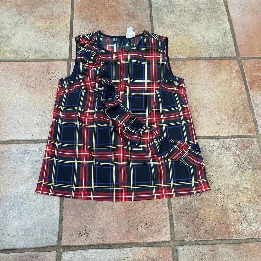 J. Crew Stewart Tartan Plaid Ruffle Tank Top